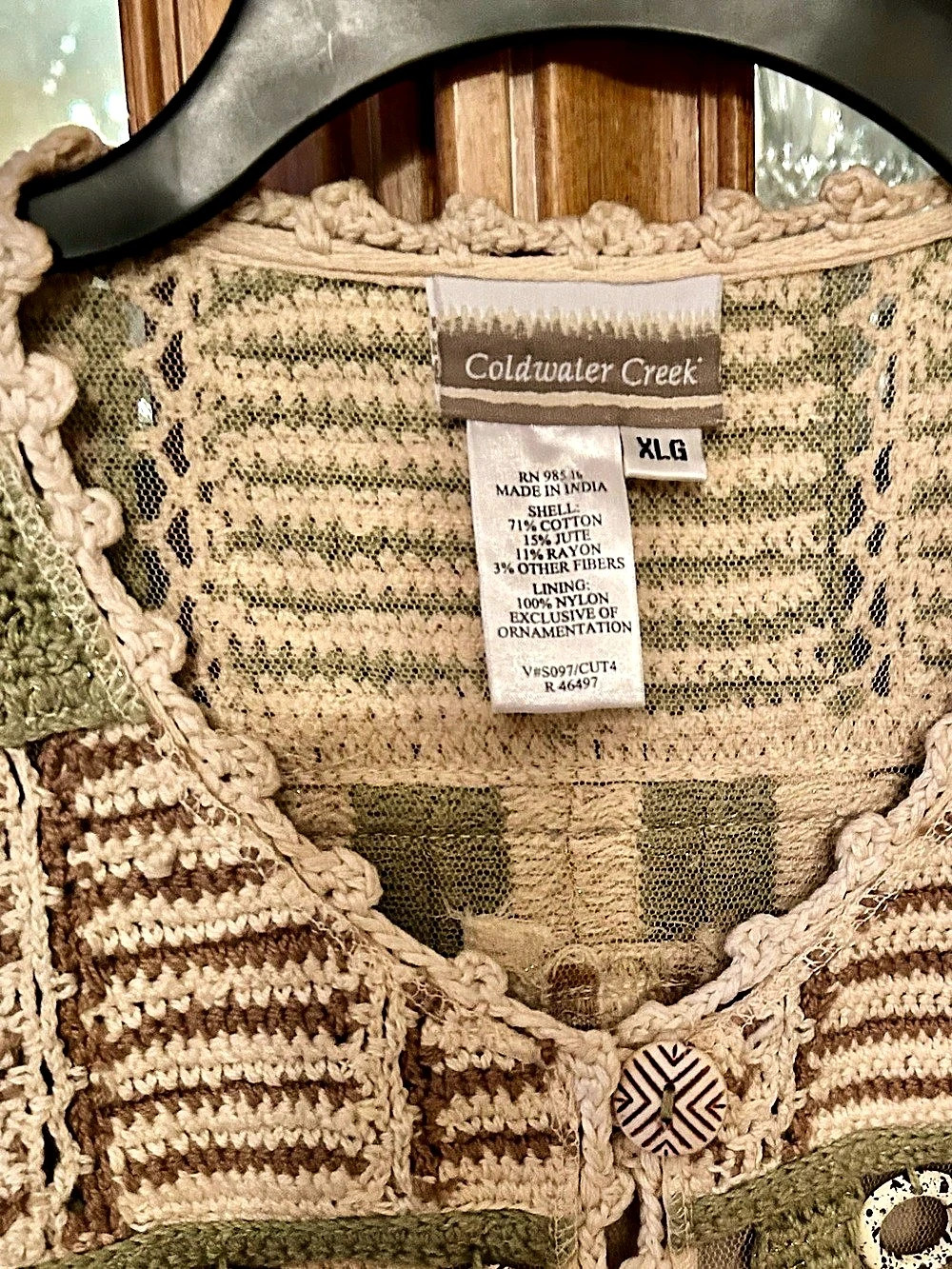 Coldwater Creek Textured Geometric Cardigan Green & Brown - Picture 2 of 5